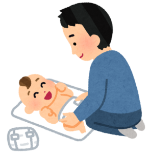 赤ちゃんのオムツを替える男性のイラスト